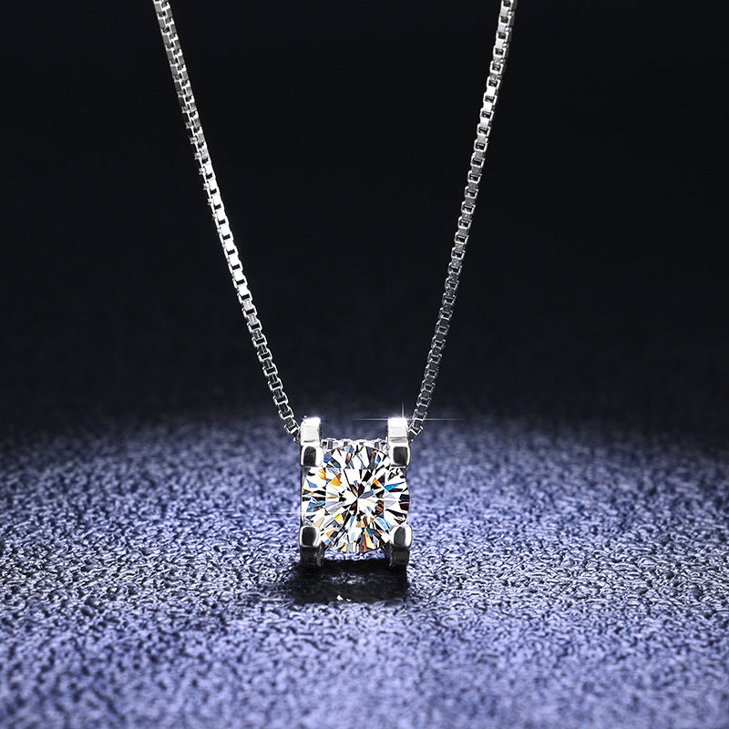 1 Carat Moissanite Geometric Pendant Chain Necklace