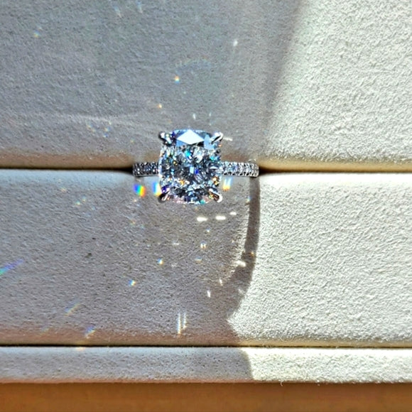 Platinum 3.3ct (G VVS2) Lab Cushion Diamond Ring with Side Lab Diamond