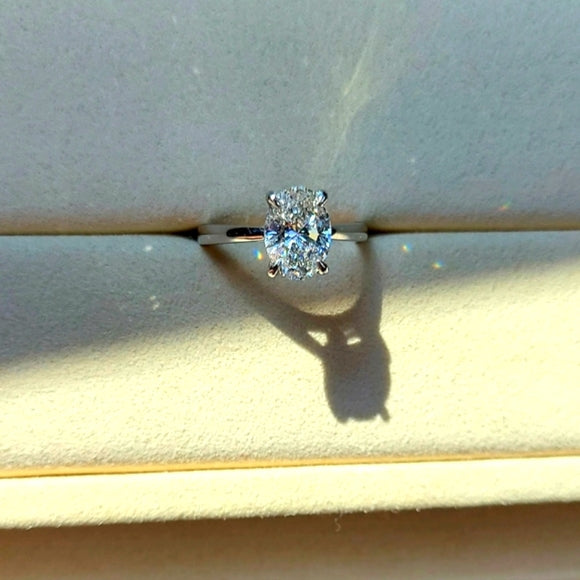 Platinum 1.6ct (F VVS2) Lab Oval Diamond Ring with Hidden Halo Lab Diamond