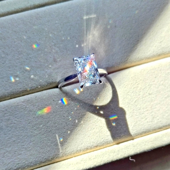 Solid 14k Gold 2.7ct (G VS1) Lab Radiant Diamond Ring with Hidden Halo Lab Diamond