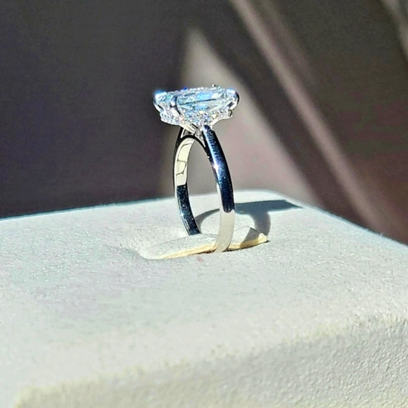 Solid 14k Gold 2.7ct (G VS1) Lab Radiant Diamond Ring with Hidden Halo Lab Diamond
