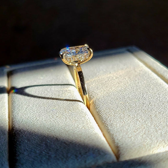 Solid 18k Gold 3ct (D VVS2) Lab Radiant Diamond Ring with Hidden Halo Lab Diamond