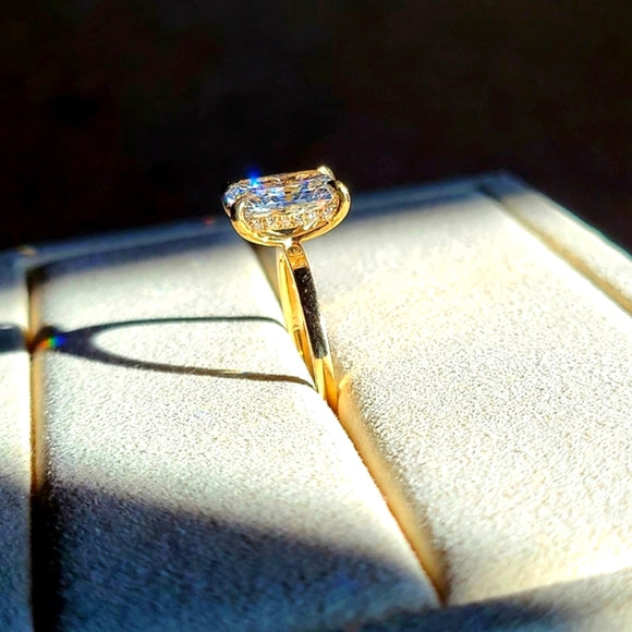 Solid 18k Gold 3ct (D VVS2) Lab Radiant Diamond Ring with Hidden Halo Lab Diamond