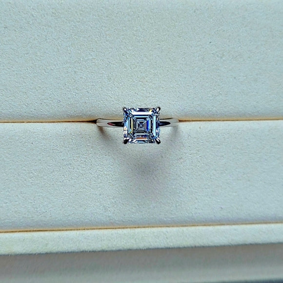 Solid 18k Gold 2.9ct (F VVS2) Lab Asscher Diamond Ring with Hidden Halo Lab Diamond