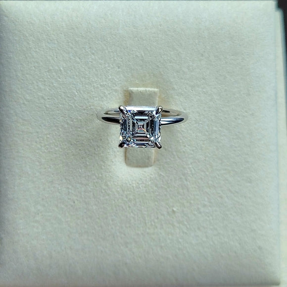 Solid 18k Gold 2.9ct (F VVS2) Lab Asscher Diamond Ring with Hidden Halo Lab Diamond