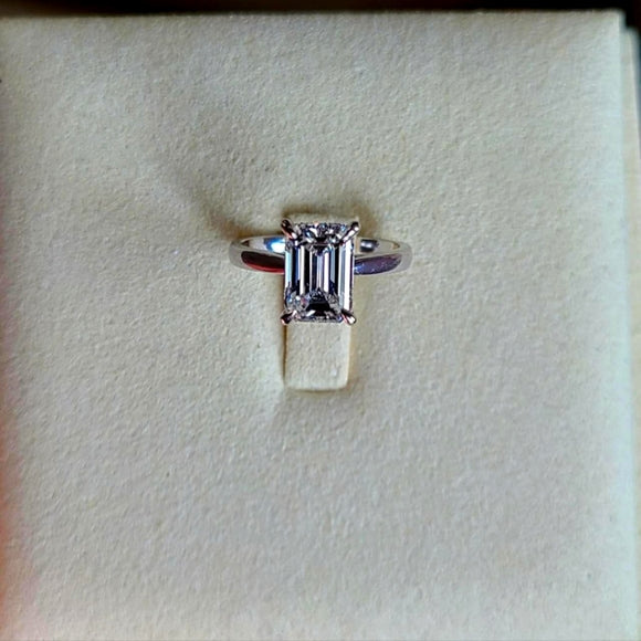 Solid 14k Gold 2ct F VS1 Lab Emerald Cut Diamond Ring with Hidden Halo Lab Diamond