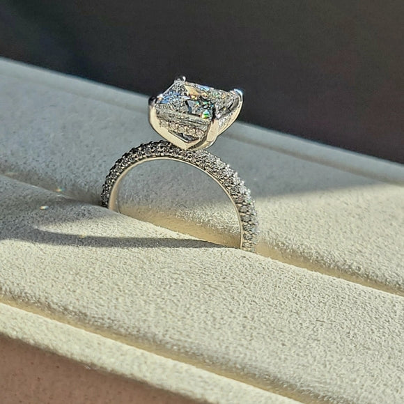 Platinum 2.7ct G VS1 Lab Princess Diamond Ring with Side and Hidden Halo Lab Diamond
