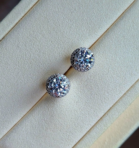 Solid 14k Gold Center 2ct Each F VS1 Lab Round Diamond Earrings