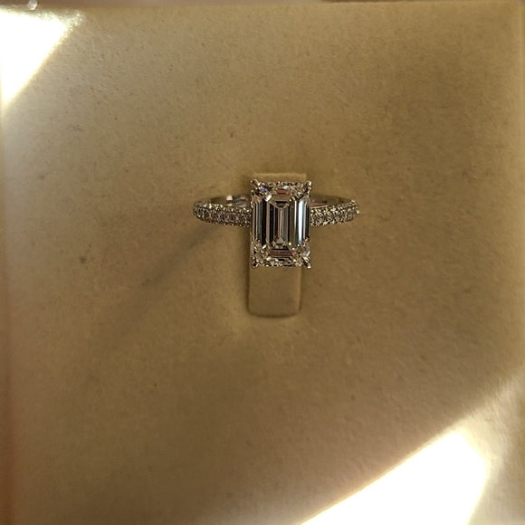 Solid 14k Gold 2.5ct F VVS2 Lab Emerald Cut Diamond Ring with Side Lab Diamond