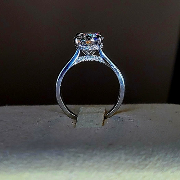 Platinum 1.7ct D VVS2 Lab Round Diamond Ring with Hidden Halo and Hidden Bridge Lab Diamond