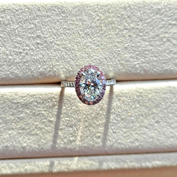 Solid 14k Gold 2ct G VS2 Lab Oval Diamond Ring With Halo Lab Pink Diamond