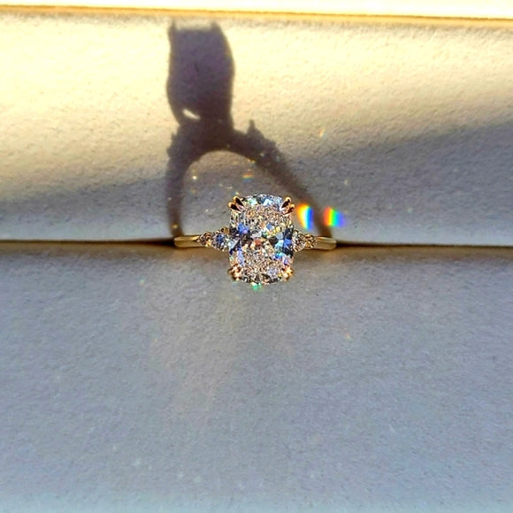 Solid 14k Gold 2ct E VVS2 Lab Cushion Diamond Ring with Side Lab Diamond