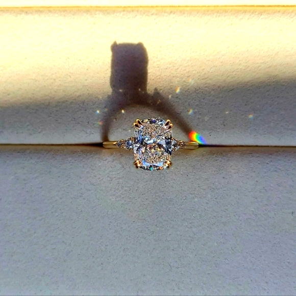 Solid 14k Gold 2ct E VVS2 Lab Cushion Diamond Ring with Side Lab Diamond