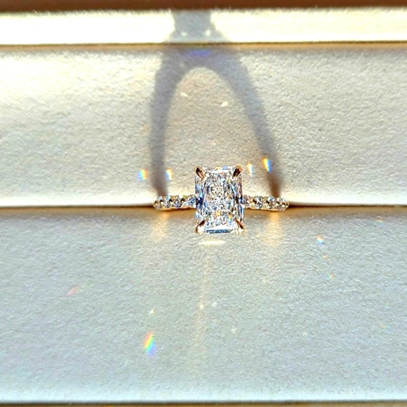Solid 14k Gold 2.5ct D VVS1 Lab Radiant Diamond Ring with Side Lab Diamond