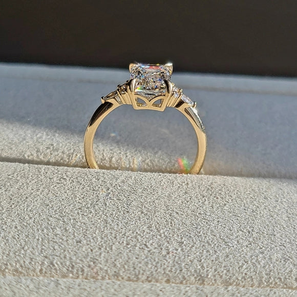 Solid 14k Gold 2ct E VS1 Lab Emerald Cut Diamond Ring with Side Lab Diamond