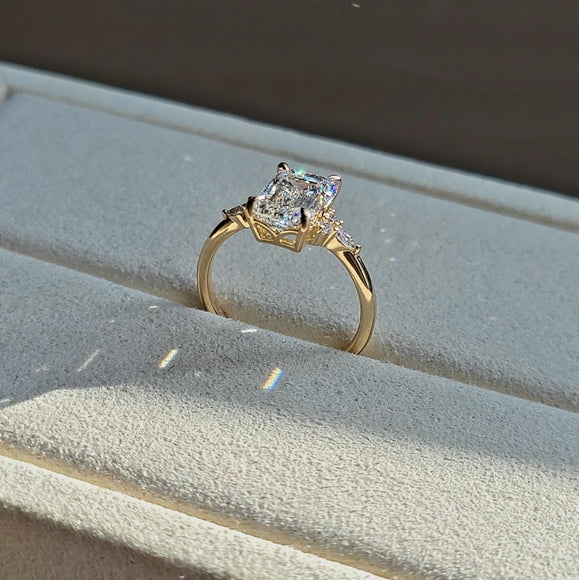 Solid 14k Gold 2ct E VS1 Lab Emerald Cut Diamond Ring with Side Lab Diamond