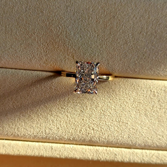 Solid 14k Gold 3.5ct F VS2 Lab Radiant Diamond Ring with Double Hidden Halo Lab Diamond