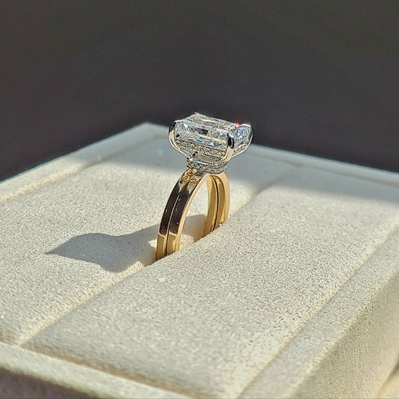 Solid 14k Gold 3.5ct F VS2 Lab Radiant Diamond Ring and Matching Band
