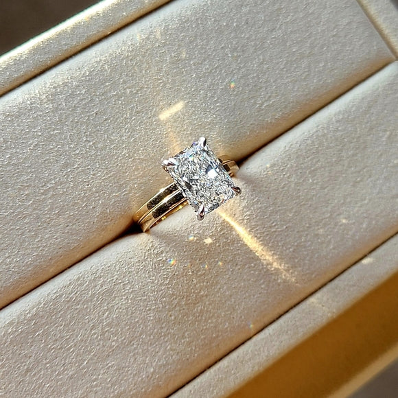 Solid 14k Gold 3.5ct F VS2 Lab Radiant Diamond Ring and Matching Band