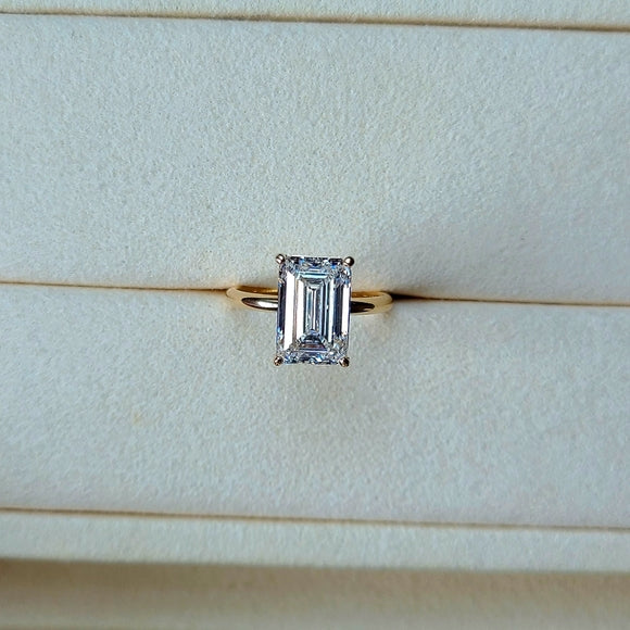 Solid 14k Gold 4ct F VS2 Lab Emerald Cut Diamond Ring