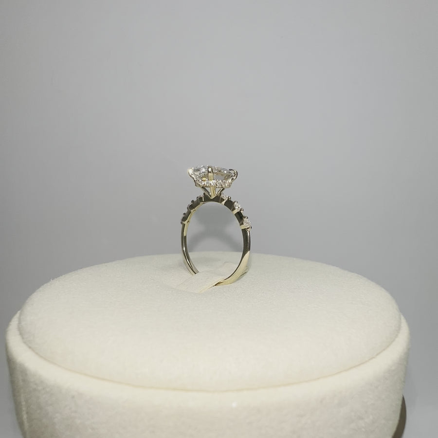 Solid 14k Gold 2ct (E VS1) Lab Oval Diamond Ring with Side and Hidden Halo Lab Diamond