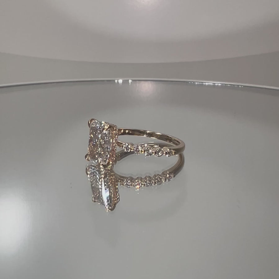 Solid 14k Gold 2.5ct D VVS1 Lab Radiant Diamond Ring with Side Lab Diamond