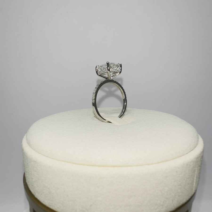 Platinum 3.5ct (F VVS2) Lab Cushion Diamond Ring with Side and Hidden Halo Lab Diamond
