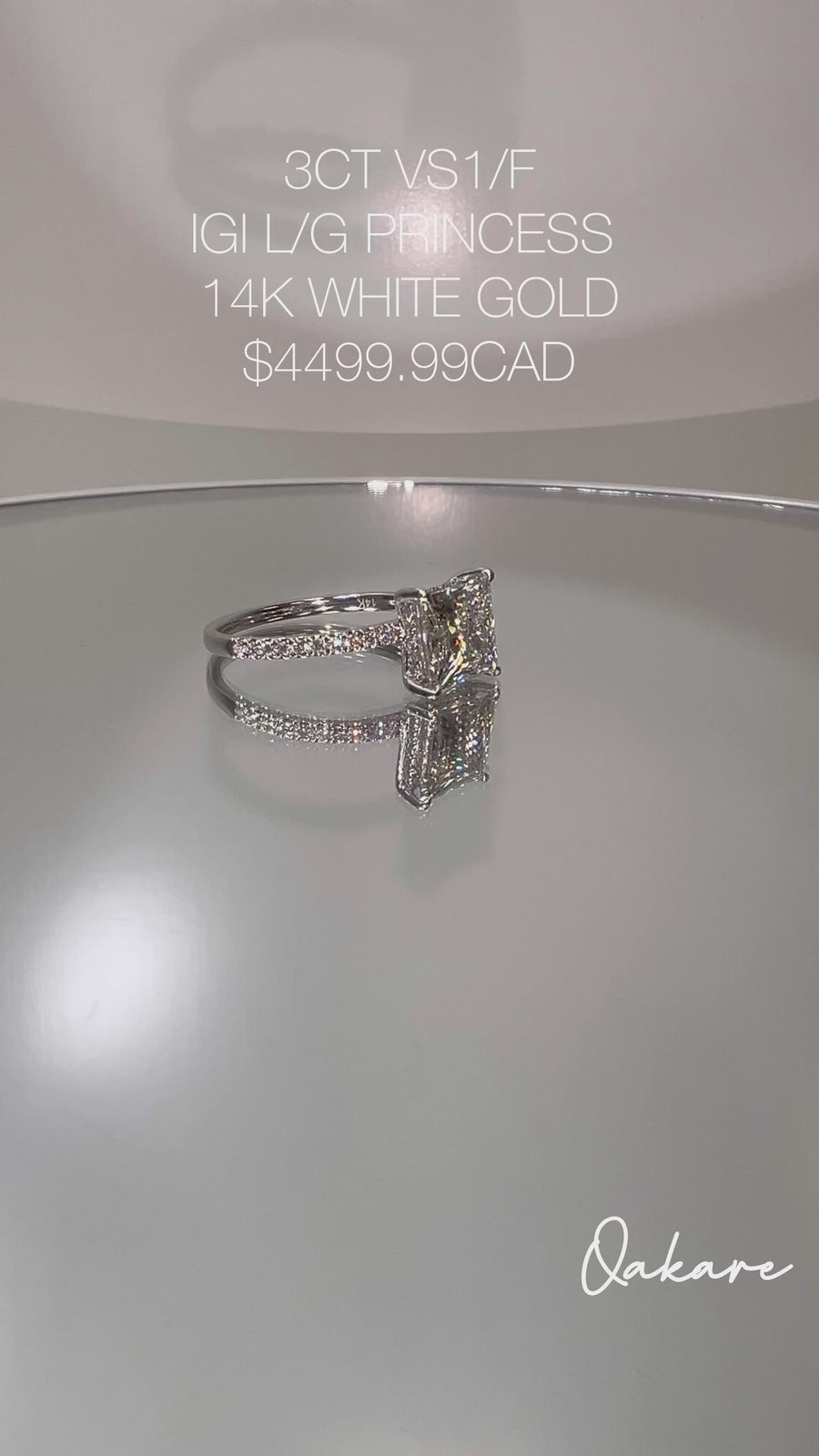 Solid 14k Gold 3ct F VS1 Lab Princess Diamond Ring with Side and Hidden Halo Lab Diamond