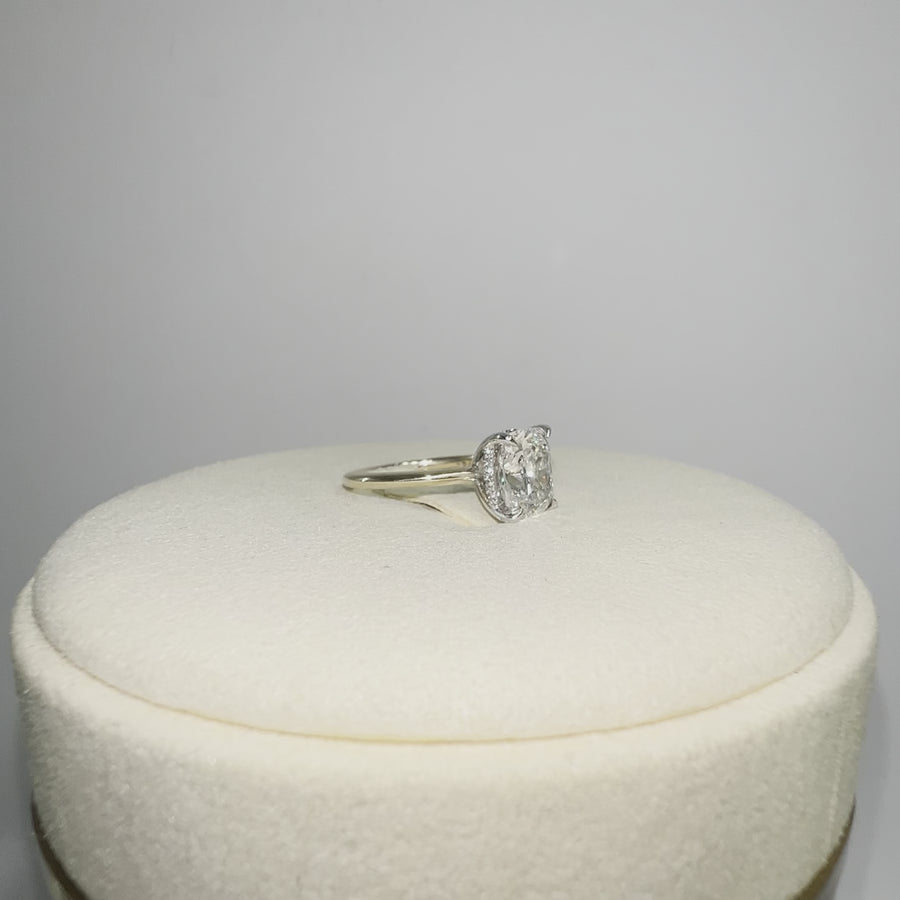 Platinum and 14k Gold 2.2ct (F VVS2) Lab Cushion Diamond Ring with Hidden Halo Lab Diamond