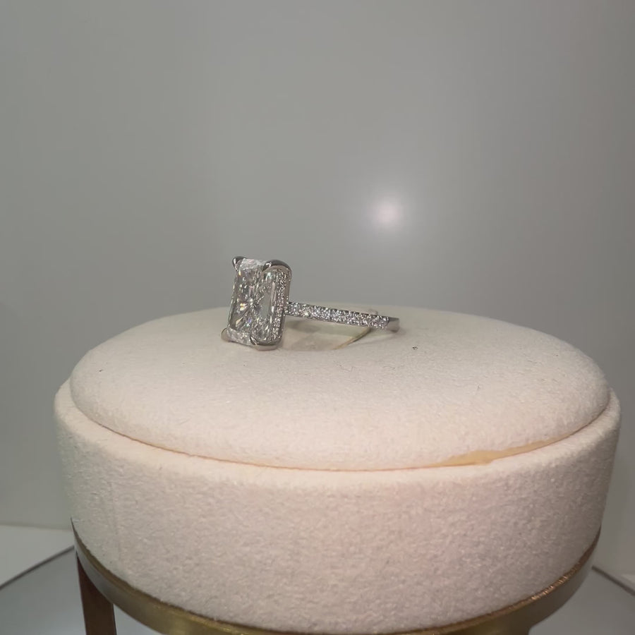 Solid 14k Gold 4ct F VS2 Lab Radiant Diamond Ring with Side and Hidden Halo Lab Diamond