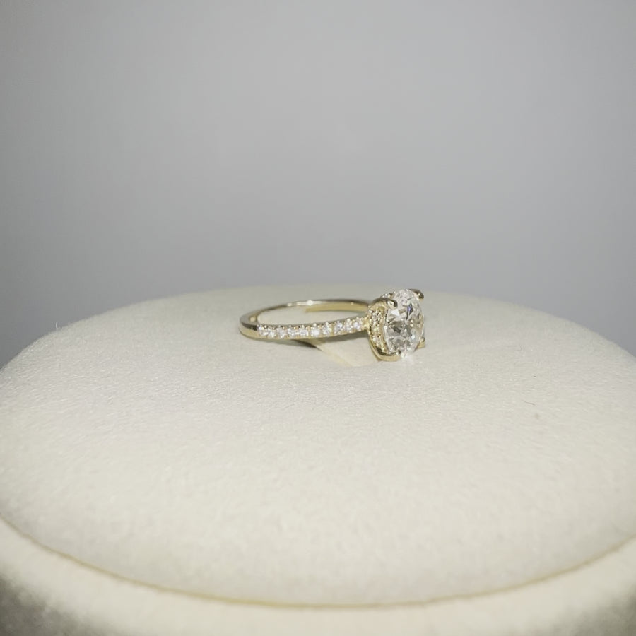 Solid 18k Gold 1.5ct E VS1 Lab Round Diamond Ring with Side and Hidden Halo Lab Diamond