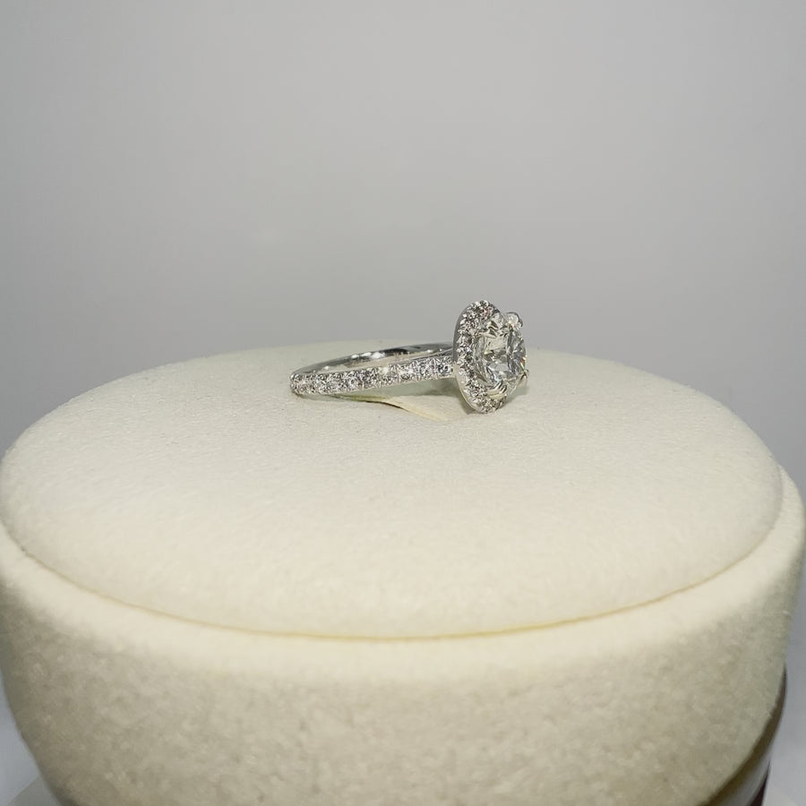 Solid 14k gold 2ct (F VS1) Lab Round Diamond Ring with Side ,Halo and Prong Lab Diamond