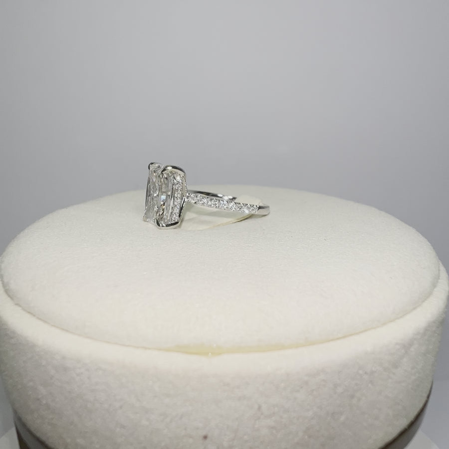 Solid 14k Gold 3.46ct (F VS2) Lab Radiant Diamond Ring with Side and Hidden Halo Lab Diamond