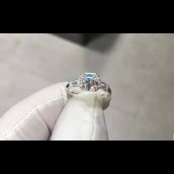 Solid 14k Gold 1ct Asscher Moissanite Ring with Side Stones