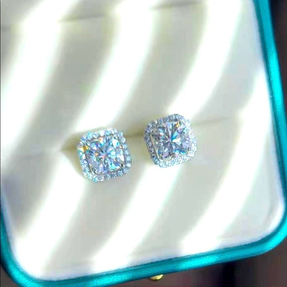 2ct Cushion Moissanite Stud Earrings with Halo