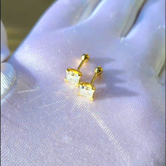 Solid 14k Gold 4.5mm Princess Moissanite Earrings