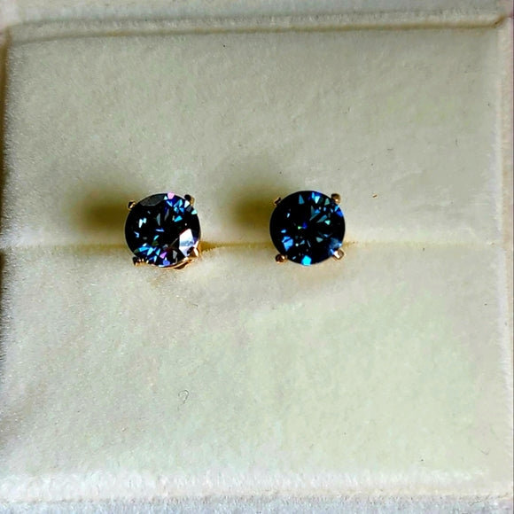 Solid 14k Gold 2ct Royal Blue Moissanite Earrings