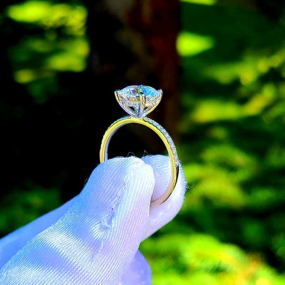 Platinum 3ct Moissanite Ring with Side Stone Diamond & Hidden Halo