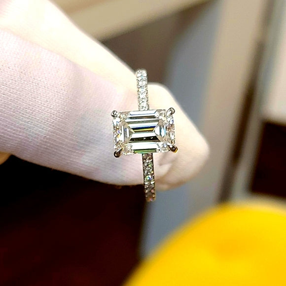 Solid 14k Gold 3.5ct Emerald Cut Moissanite Ring