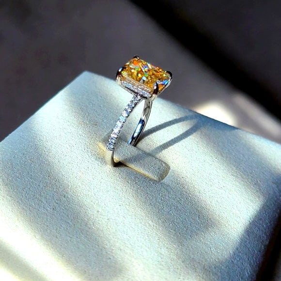 Solid 14k Gold 4ct Yellow Radiant Moissanite Ring