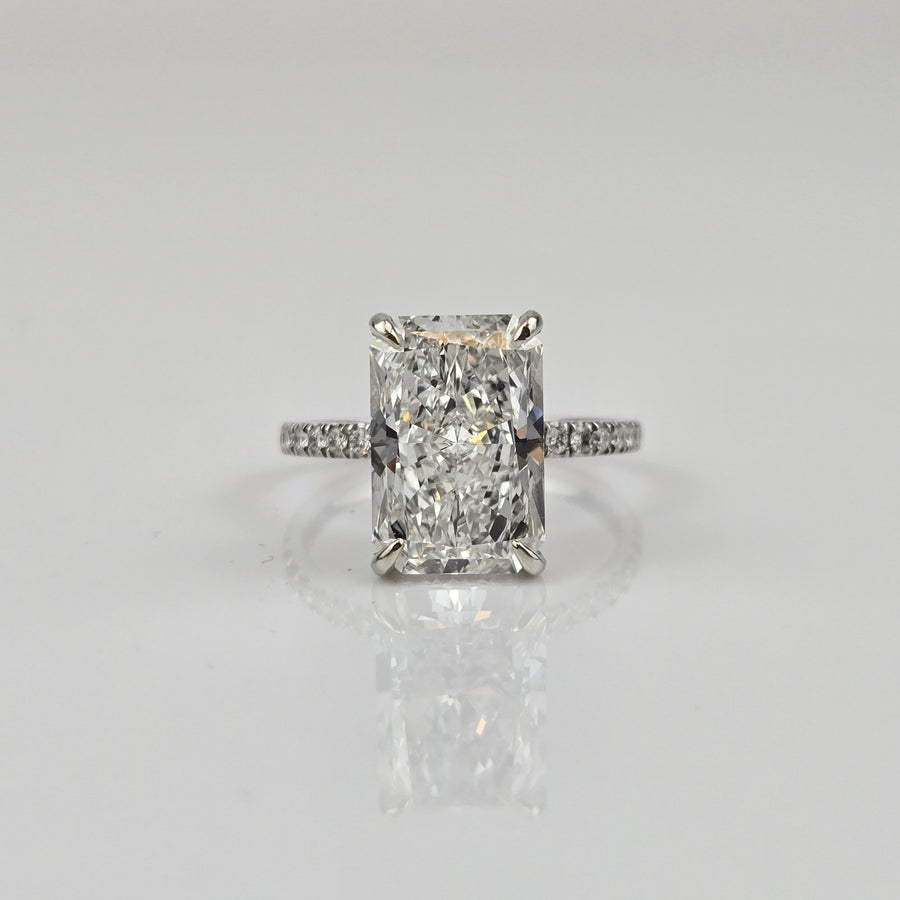 Solid 14k Gold 4ct E VVS2 Lab Radiant Diamond Ring with Side and Hidden Halo Lab Diamond(RD812)