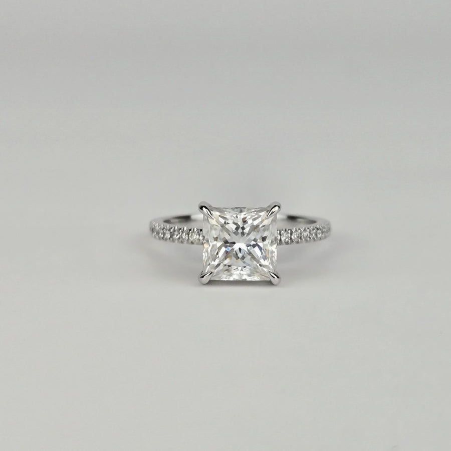 Solid 14k Gold 3ct F VS1 Lab Princess Diamond Ring with Side and Hidden Halo Lab Diamond(PR801)