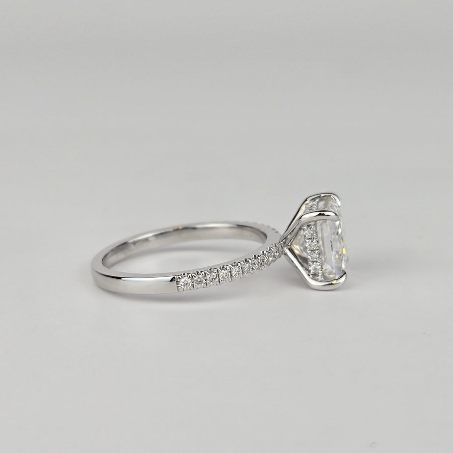 Solid 14k Gold 3ct F VS1 Lab Princess Diamond Ring with Side and Hidden Halo Lab Diamond(PR801)