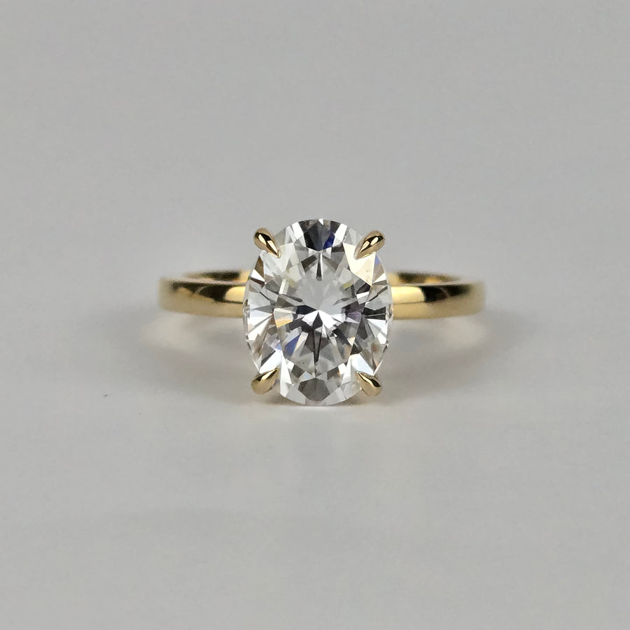 Solid 18k Gold 3ct Oval Moissanite Ring with Double Hidden Halo(OV613)