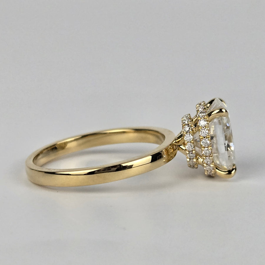 Solid 18k Gold 3ct Oval Moissanite Ring with Double Hidden Halo(OV613)