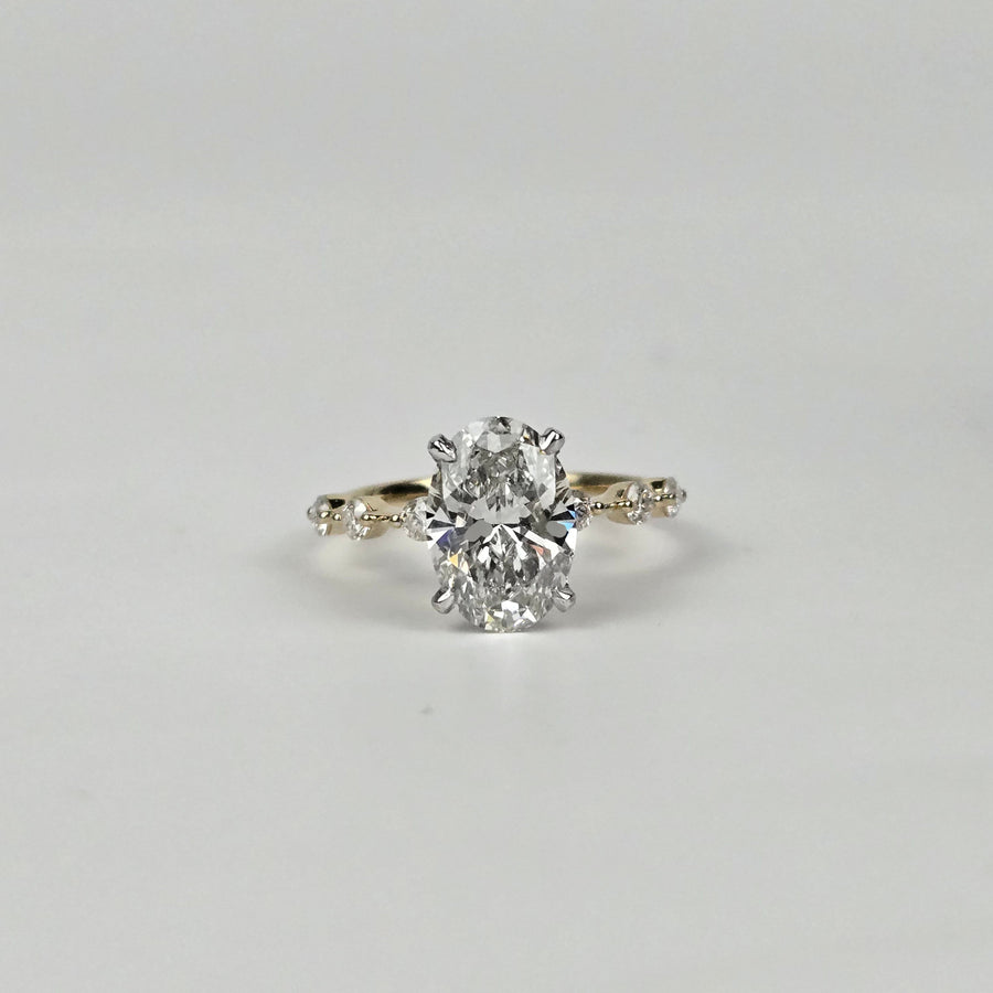 Solid 14k white and yellow gold 1.8ct F VS1 lab oval diamond ring with side and hidden halo lab diamond