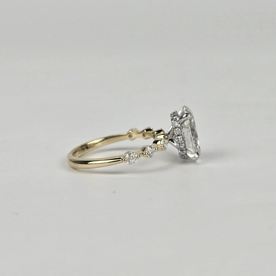 Solid 14k white and yellow gold 1.8ct F VS1 lab oval diamond ring with side and hidden halo lab diamond