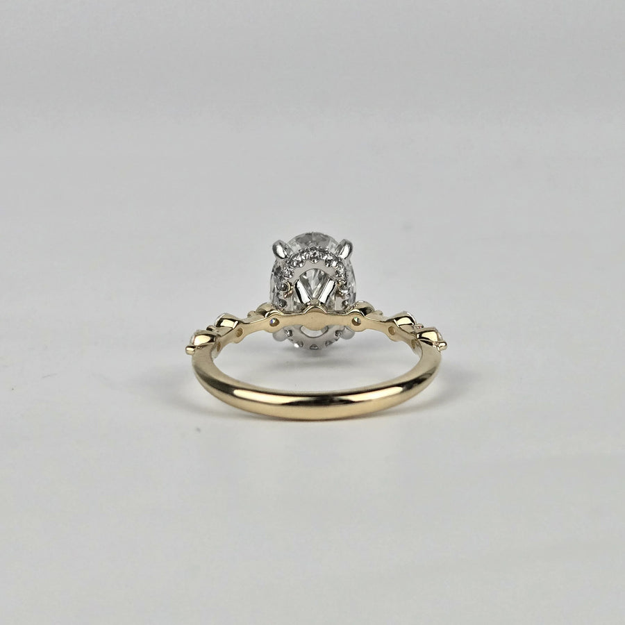 Solid 14k white and yellow gold 1.8ct F VS1 lab oval diamond ring with side and hidden halo lab diamond
