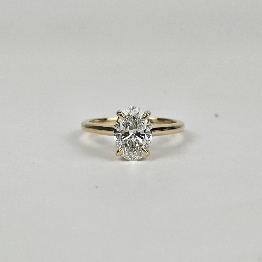 Solid 10k Gold 1.6ct F VVS2 Oval Lab Diamond Ring with Lab Diamond Hidden Halo
