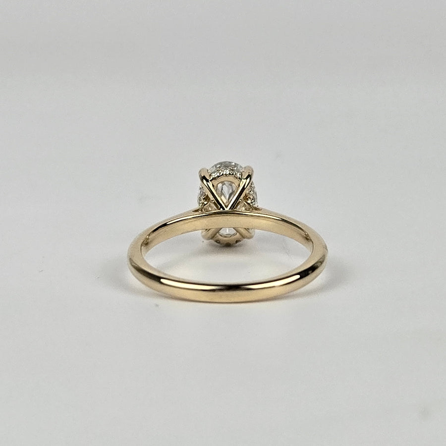 Solid 10k Gold 1.6ct F VVS2 Oval Lab Diamond Ring with Lab Diamond Hidden Halo